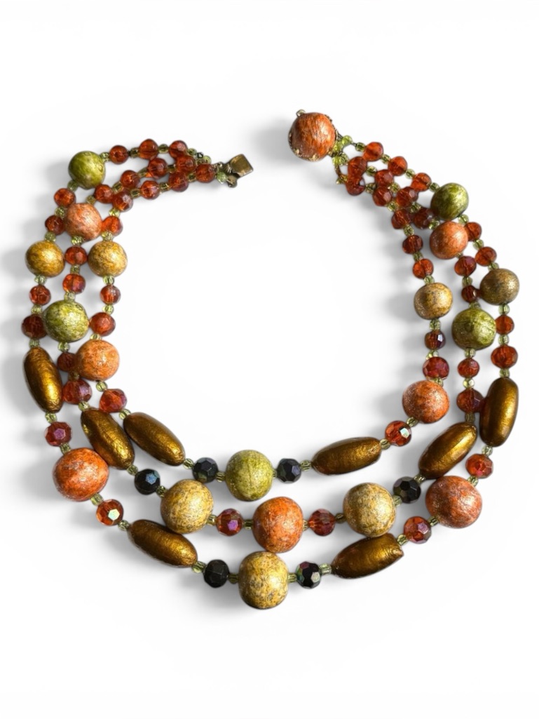 Vintage West Germany Chunky Multi Strand Beaded Necklace Statement Glass Fall 72$